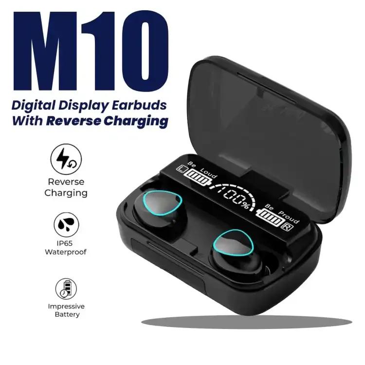 M10 Wireless Bluetooth 5.1 Earbuds – True Wireless Stereo (TWS) Headphones with Intelligent LED Power Display & Touch Control Charging Case